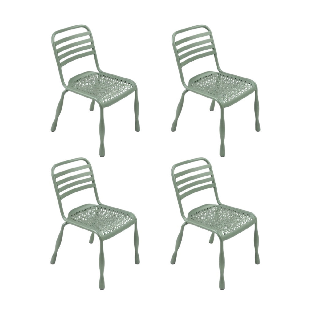 **Vier stoelen van lichtgewicht staal met geweven zitting**